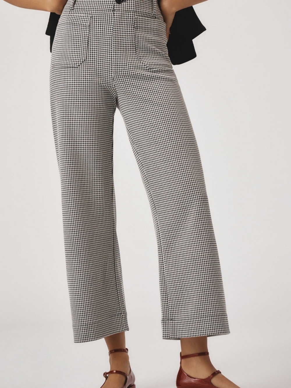 Maeve Black & White Houndstooth Crop Wide-Leg Pants Women Sz 27 Retro Officewear